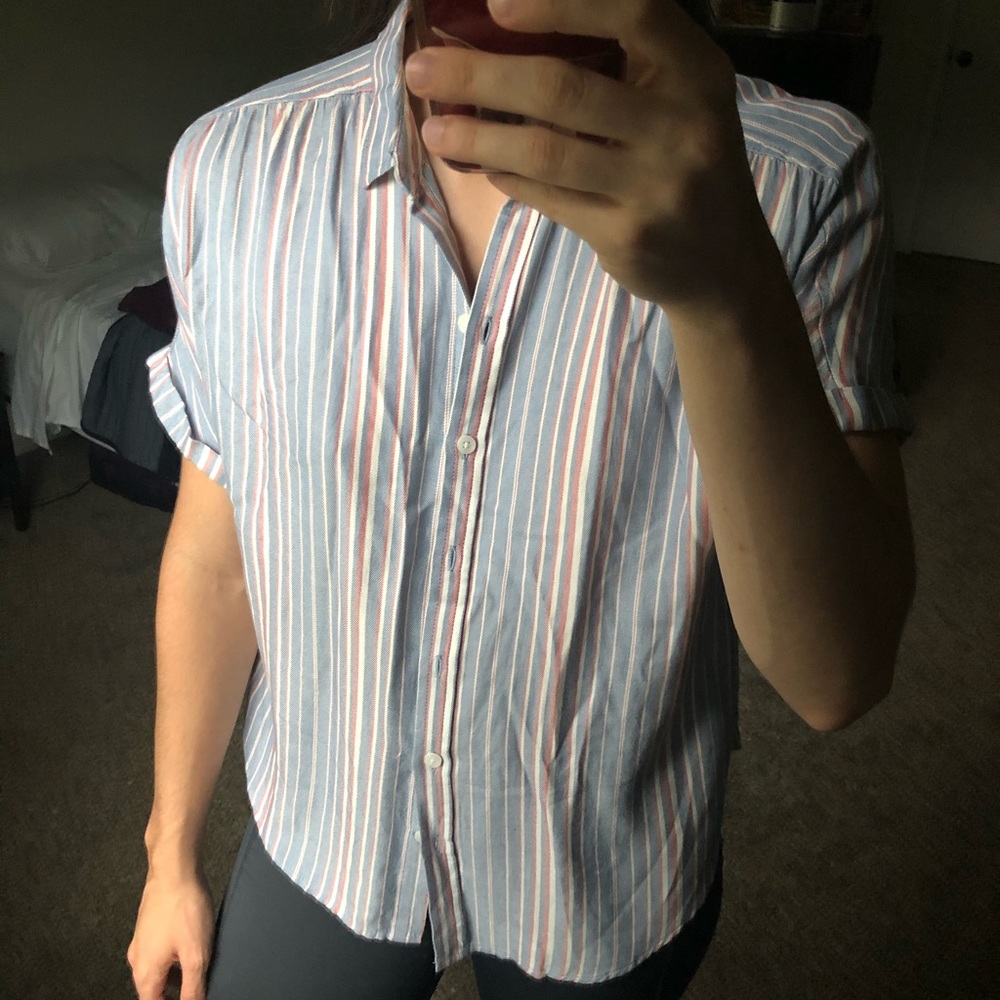 Red white and blue button down short sleeve